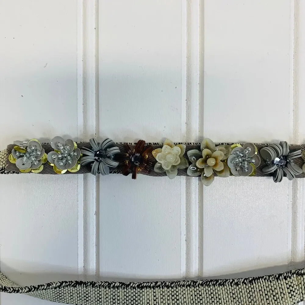 Beaded Flowers Stretch Belt Narrow Boho Shabby Chic Cottage